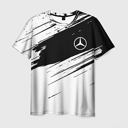 Футболка мужская Mercedes benz краски чернобелая геометрия, цвет: 3D-принт