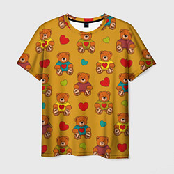 Мужская футболка Игрушечные мишки и разноцветные сердца
