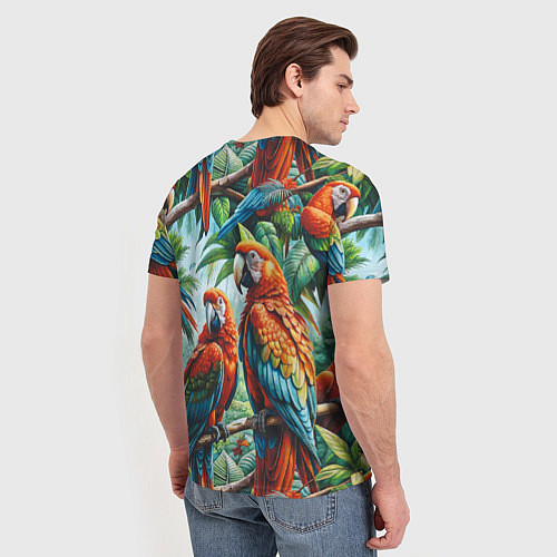Мужская футболка Попугаи Ара - тропики джунгли / 3D-принт – фото 4