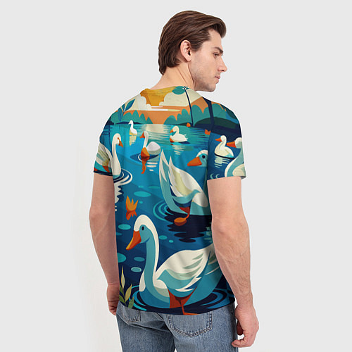 Мужская футболка Гуси лебеди вода / 3D-принт – фото 4