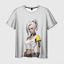 Мужская футболка Девушка в белом топе Cyberpunk 2077