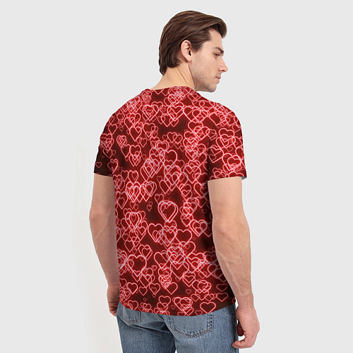 Мужская футболка Неоновые сердечки красные / 3D-принт – фото 4