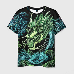 Мужская футболка Ирезуми - неоновый японский дракон