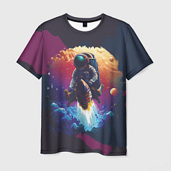 Мужская футболка Космонавт на ракете в галактике