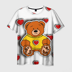 Мужская футболка Стикер наклейка медвежонок и сердце объемный рисун