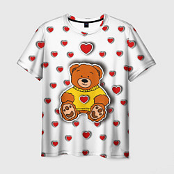 Мужская футболка Стикер наклейка мишка и сердце объемный рисунок