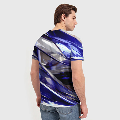 Мужская футболка Синие и белые полосы абстракции / 3D-принт – фото 4