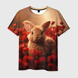 Мужская футболка Влюбленный кролик в розах