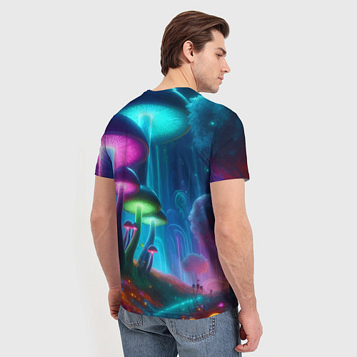 Мужская футболка Планета цветных неоновых грибов / 3D-принт – фото 4