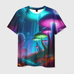 Мужская футболка Планета цветных неоновых грибов