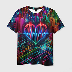 Мужская футболка Неоновое сердце - кардиограмма