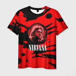Мужская футболка Nirvana красные краски рок бенд