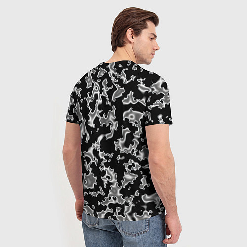 Мужская футболка Капли жидкого металла - камуфляж на чёрном / 3D-принт – фото 4