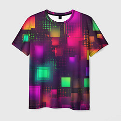 Мужская футболка Разноцветные квадраты и точки