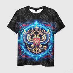 Мужская футболка Яркий неоновый герб России