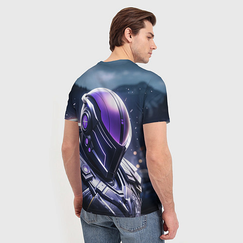 Мужская футболка Киборг в фиолетовом шлеме / 3D-принт – фото 4