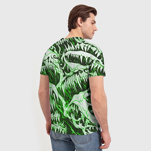 Мужская футболка Белые клыки на зелёном фоне / 3D-принт – фото 4
