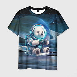 Мужская футболка Белый медвежонок кибер геймер
