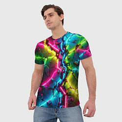 Футболка мужская Трещина - неон, цвет: 3D-принт — фото 2