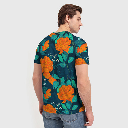 Мужская футболка Паттерн с оранжевыми цветами / 3D-принт – фото 4