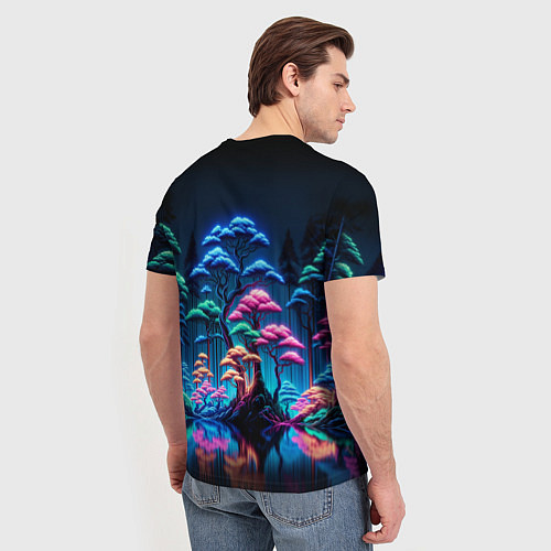 Мужская футболка Неоновый лес - нейросеть / 3D-принт – фото 4