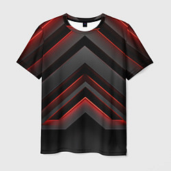 Футболка мужская Красные яркие неоновые полосы на черной абстракции, цвет: 3D-принт