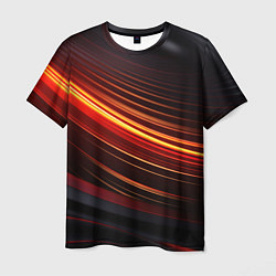 Футболка мужская Яркая оранжевая полосы на черной абстракции, цвет: 3D-принт
