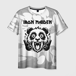 Мужская футболка Iron Maiden рок панда на светлом фоне