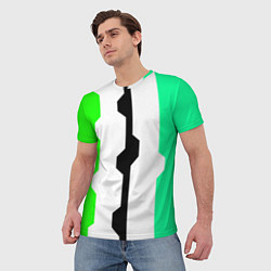 Футболка мужская Техно линии зелёный, цвет: 3D-принт — фото 2