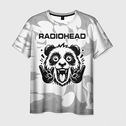 Мужская футболка Radiohead рок панда на светлом фоне