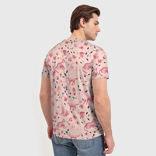Мужская футболка Розовый паттерн с цветами и котиками / 3D-принт – фото 4
