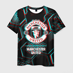 Мужская футболка Manchester United FC в стиле glitch на темном фоне