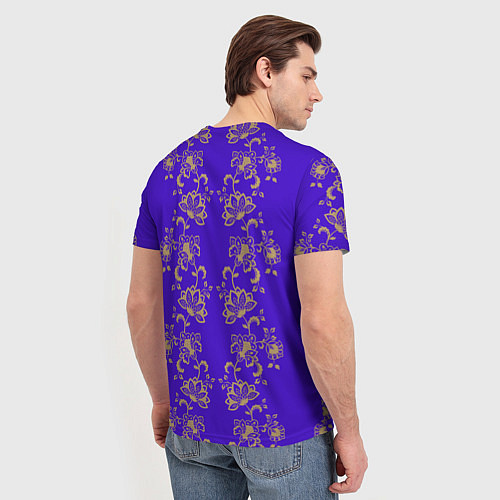 Мужская футболка Контурные цветы на фиолетовом фоне / 3D-принт – фото 4