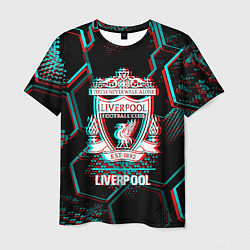 Мужская футболка Liverpool FC в стиле glitch на темном фоне