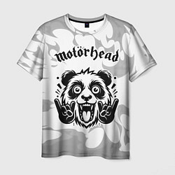 Мужская футболка Motorhead рок панда на светлом фоне