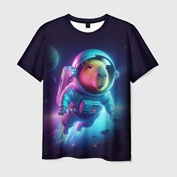 Мужская футболка Полёт капибары в космосе - неон