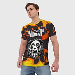 Футболка мужская Hollywood Undead рок панда и огонь, цвет: 3D-принт — фото 2