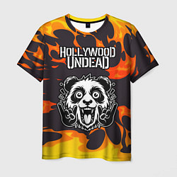Футболка мужская Hollywood Undead рок панда и огонь, цвет: 3D-принт