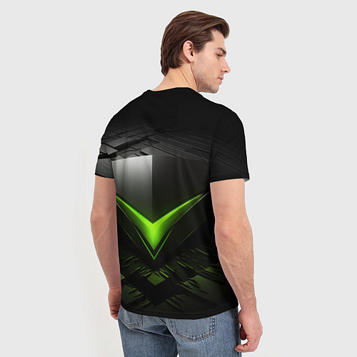 Мужская футболка Зеленая яркая плашка на черном абстракция / 3D-принт – фото 4