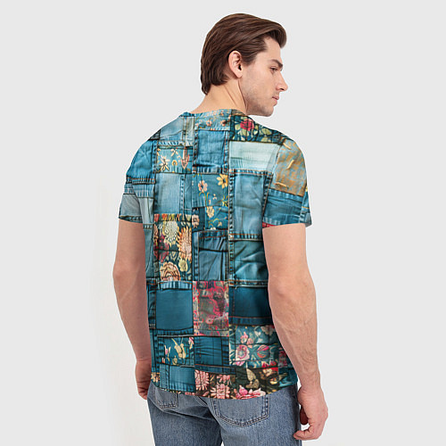 Мужская футболка Джинсовые лоскуты с цветочками / 3D-принт – фото 4