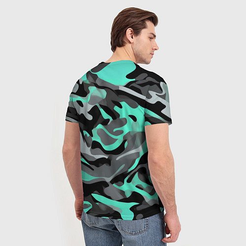 Мужская футболка Серо-бирюзовый камуфляж / 3D-принт – фото 4