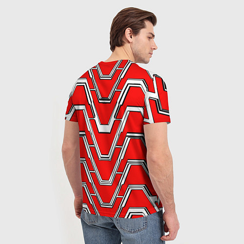 Мужская футболка Техно броня красно-белая / 3D-принт – фото 4