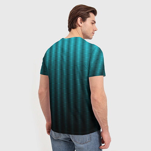 Мужская футболка Градиент полосатый чёрно-бирюзовый / 3D-принт – фото 4