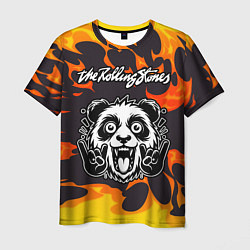 Мужская футболка Rolling Stones рок панда и огонь