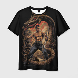 Мужская футболка Боец Муай-тай и огромный дракон