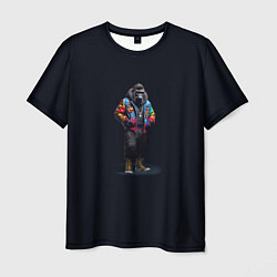 Мужская футболка Стильная горилла на черном фоне