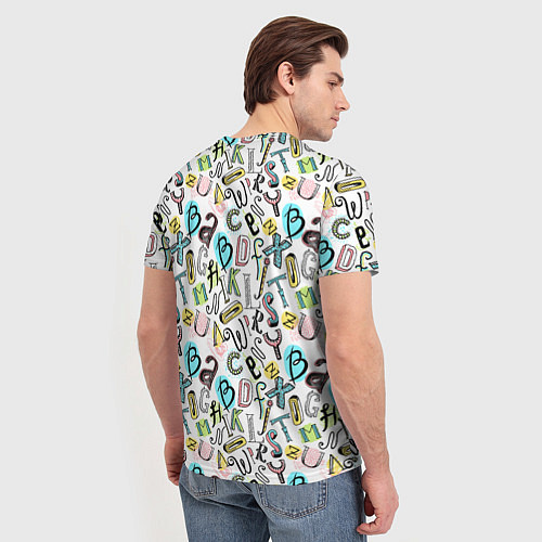Мужская футболка Цветные каракули буквы алфавита / 3D-принт – фото 4