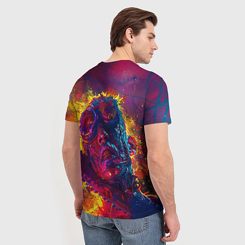 Мужская футболка Человек с пилой в брызгах краски / 3D-принт – фото 4