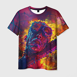 Мужская футболка Человек с пилой в брызгах краски
