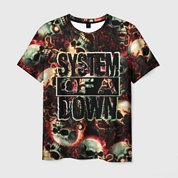 Мужская футболка System of a Down на фоне черепов
